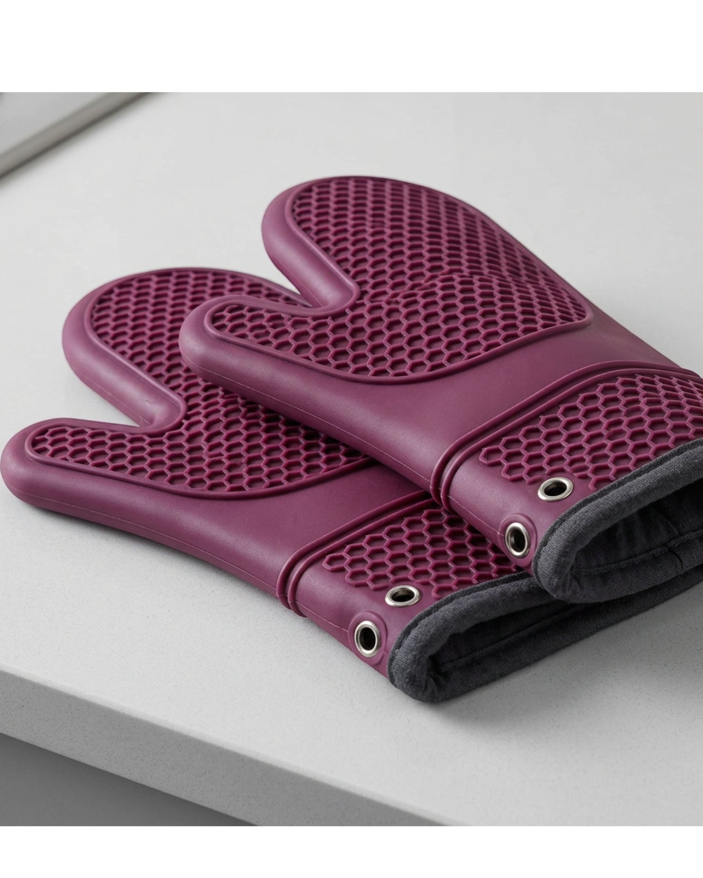 Wizes Lined Silicone Oven Mitten Pair 31 cm Plum - Detail view