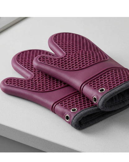 Wizes Lined Silicone Oven Mitten Pair 31 cm Plum - Detail view